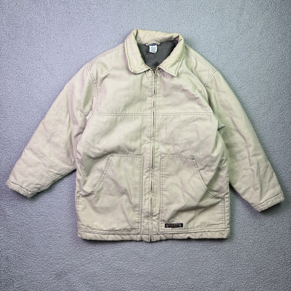 Old Navy Jacket Womens 12 Beige Lined Chore Canvas Barn Detroit Style VTG Style